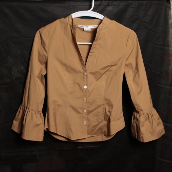 Veronica Beard Tan Button Up Bell Sleeves 00 - Picture 1 of 10
